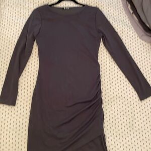 Long sleeve one side rucheted scalloped bottom dress